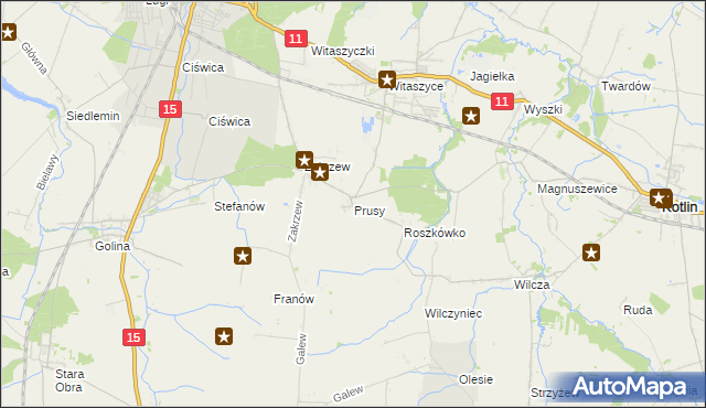 mapa Prusy gmina Jarocin, Prusy gmina Jarocin na mapie Targeo