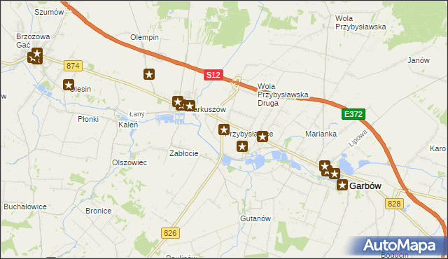 mapa Przybysławice gmina Garbów, Przybysławice gmina Garbów na mapie Targeo