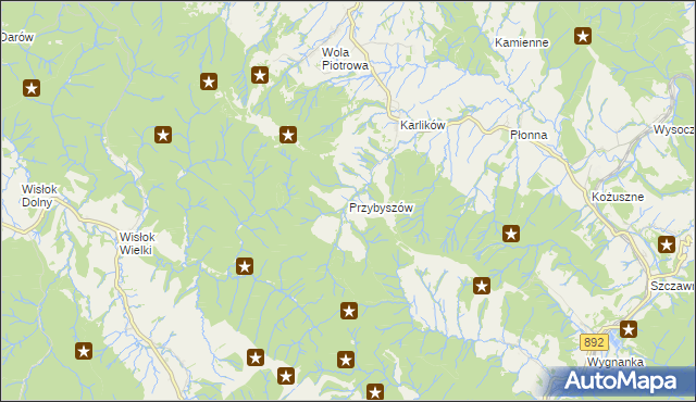 mapa Przybyszów gmina Bukowsko, Przybyszów gmina Bukowsko na mapie Targeo