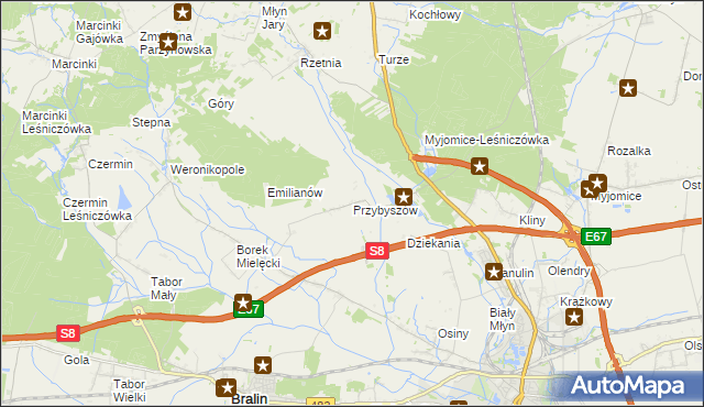 mapa Przybyszów gmina Kępno, Przybyszów gmina Kępno na mapie Targeo