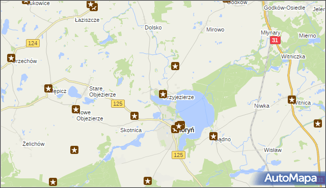 mapa Przyjezierze gmina Moryń, Przyjezierze gmina Moryń na mapie Targeo