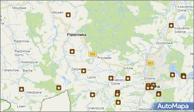 mapa Przylasek gmina Platerówka, Przylasek gmina Platerówka na mapie Targeo