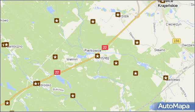 mapa Przyłęg gmina Strzelce Krajeńskie, Przyłęg gmina Strzelce Krajeńskie na mapie Targeo