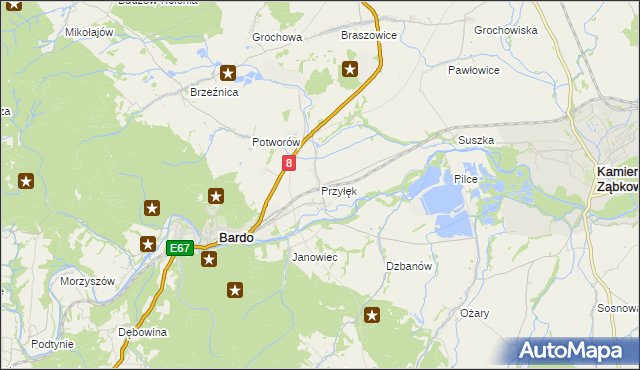 mapa Przyłęk gmina Bardo, Przyłęk gmina Bardo na mapie Targeo