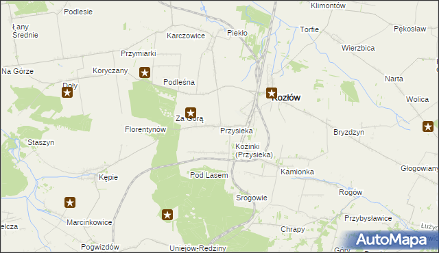 mapa Przysieka gmina Kozłów, Przysieka gmina Kozłów na mapie Targeo