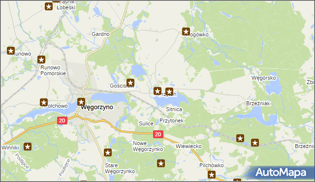 mapa Przytoń gmina Węgorzyno, Przytoń gmina Węgorzyno na mapie Targeo