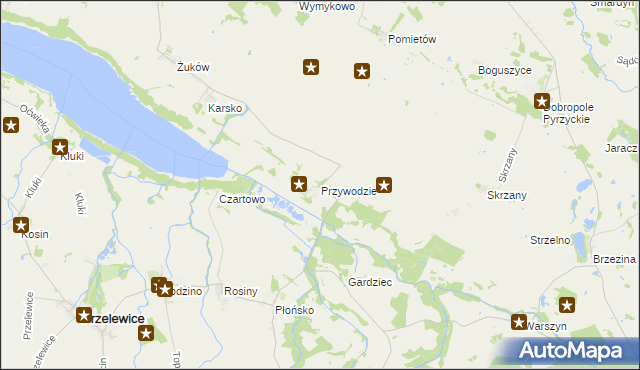 mapa Przywodzie gmina Przelewice, Przywodzie gmina Przelewice na mapie Targeo