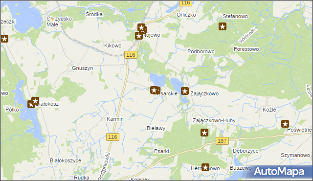 mapa Psarskie gmina Pniewy, Psarskie gmina Pniewy na mapie Targeo