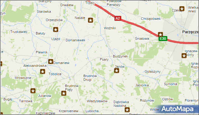 mapa Psary gmina Dalików, Psary gmina Dalików na mapie Targeo