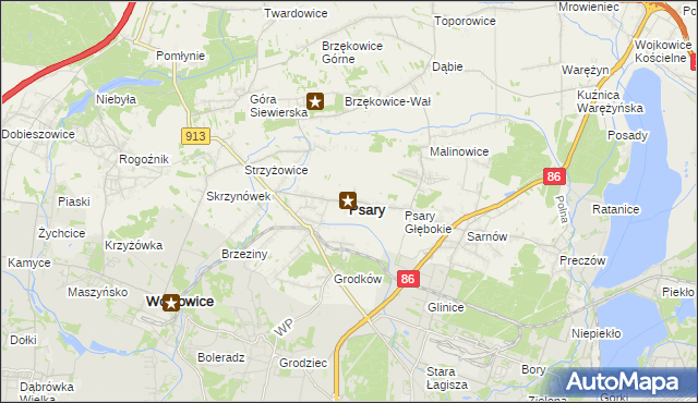 mapa Psary powiat będziński, Psary powiat będziński na mapie Targeo