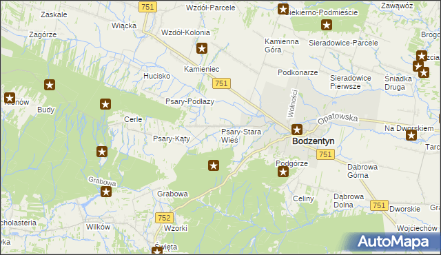 mapa Psary-Stara Wieś gmina Bodzentyn, Psary-Stara Wieś gmina Bodzentyn na mapie Targeo