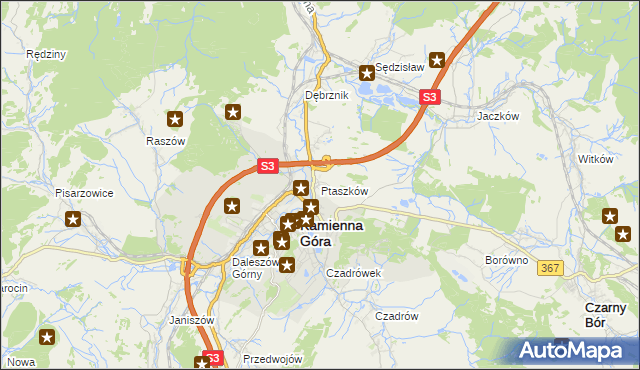 mapa Ptaszków, Ptaszków na mapie Targeo