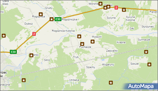 mapa Puchacze gmina Międzyrzec Podlaski, Puchacze gmina Międzyrzec Podlaski na mapie Targeo