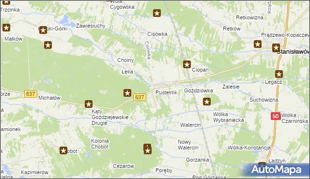 mapa Pustelnik gmina Stanisławów, Pustelnik gmina Stanisławów na mapie Targeo