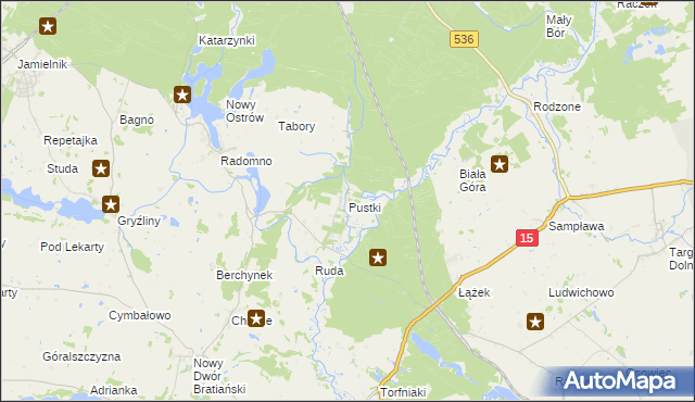 mapa Pustki gmina Nowe Miasto Lubawskie, Pustki gmina Nowe Miasto Lubawskie na mapie Targeo