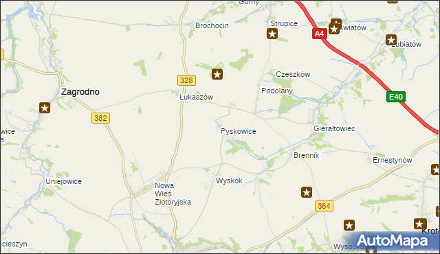 mapa Pyskowice gmina Złotoryja, Pyskowice gmina Złotoryja na mapie Targeo