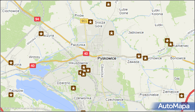mapa Pyskowice powiat gliwicki, Pyskowice powiat gliwicki na mapie Targeo