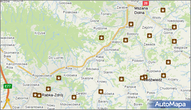 mapa Raba Niżna, Raba Niżna na mapie Targeo