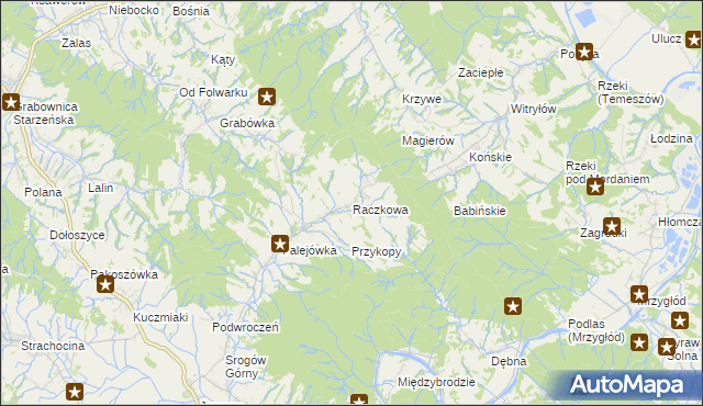 mapa Raczkowa gmina Sanok, Raczkowa gmina Sanok na mapie Targeo