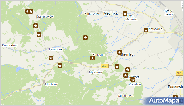 mapa Raczyce gmina Męcinka, Raczyce gmina Męcinka na mapie Targeo