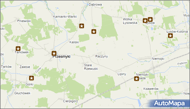 mapa Raczyny gmina Przesmyki, Raczyny gmina Przesmyki na mapie Targeo