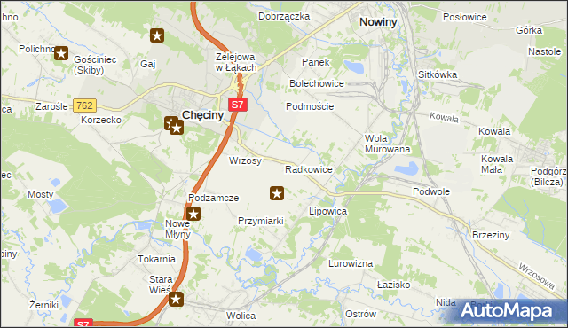 mapa Radkowice gmina Chęciny, Radkowice gmina Chęciny na mapie Targeo