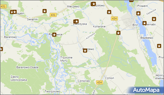 mapa Radzewo gmina Kórnik, Radzewo gmina Kórnik na mapie Targeo