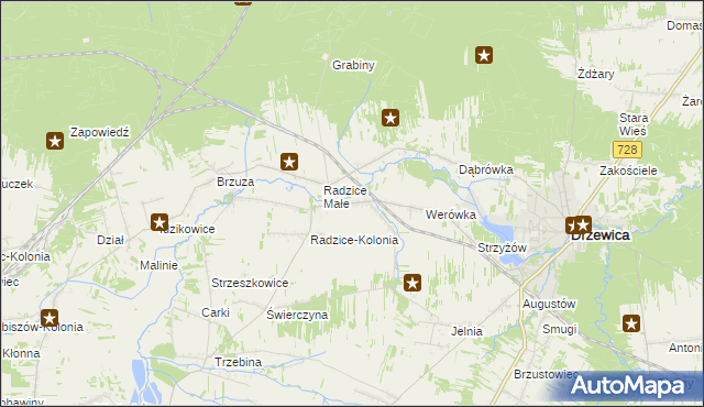 mapa Radzice Duże, Radzice Duże na mapie Targeo