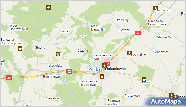 mapa Rakoniewice Wieś, Rakoniewice Wieś na mapie Targeo