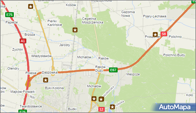 mapa Raków gmina Moszczenica, Raków gmina Moszczenica na mapie Targeo