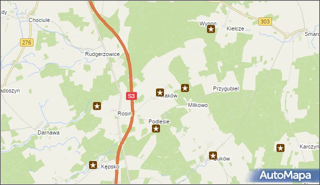 mapa Raków gmina Świebodzin, Raków gmina Świebodzin na mapie Targeo