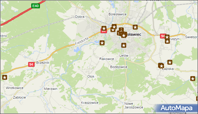 mapa Rakowice gmina Bolesławiec, Rakowice gmina Bolesławiec na mapie Targeo