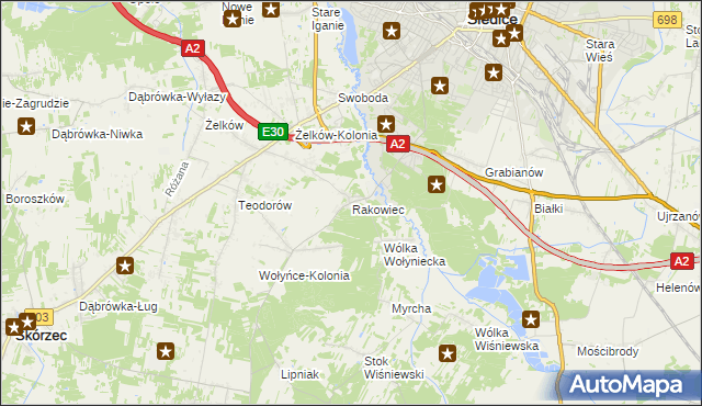 mapa Rakowiec gmina Siedlce, Rakowiec gmina Siedlce na mapie Targeo