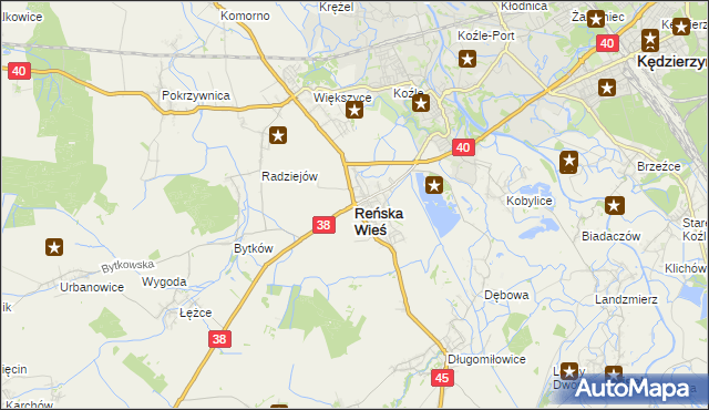 mapa Reńska Wieś powiat kędzierzyńsko-kozielski, Reńska Wieś powiat kędzierzyńsko-kozielski na mapie Targeo