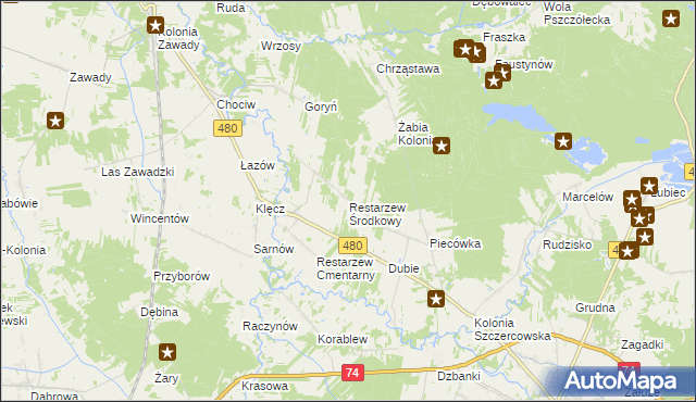 mapa Restarzew Środkowy, Restarzew Środkowy na mapie Targeo