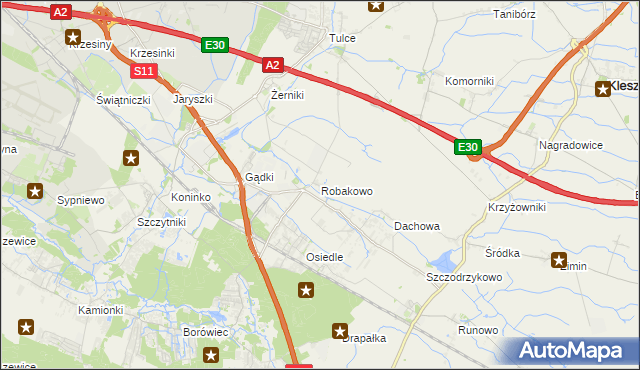 mapa Robakowo gmina Kórnik, Robakowo gmina Kórnik na mapie Targeo