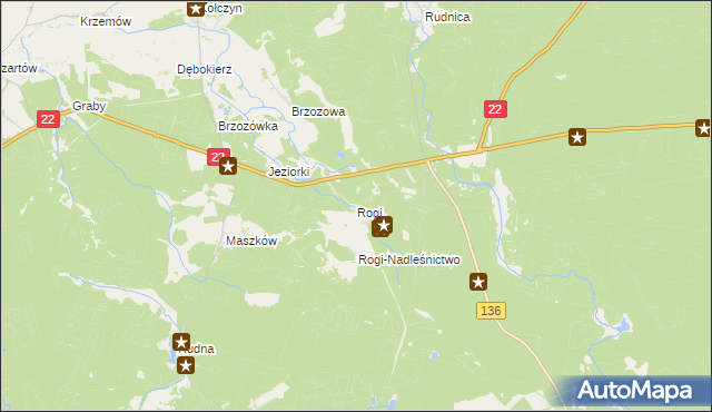 mapa Rogi gmina Lubniewice, Rogi gmina Lubniewice na mapie Targeo