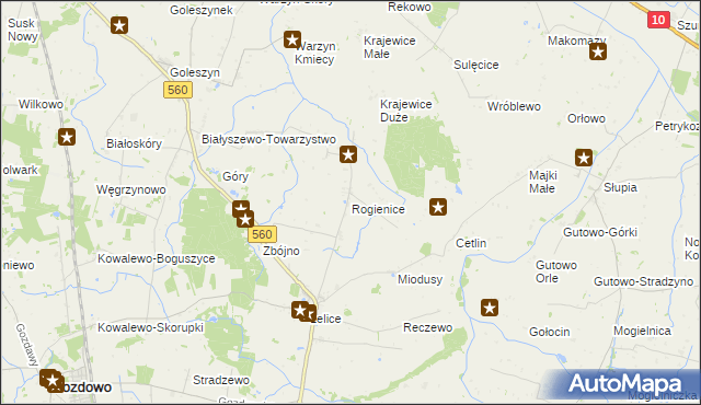 mapa Rogienice gmina Gozdowo, Rogienice gmina Gozdowo na mapie Targeo