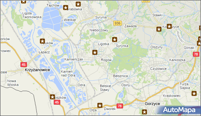 mapa Rogów gmina Gorzyce, Rogów gmina Gorzyce na mapie Targeo