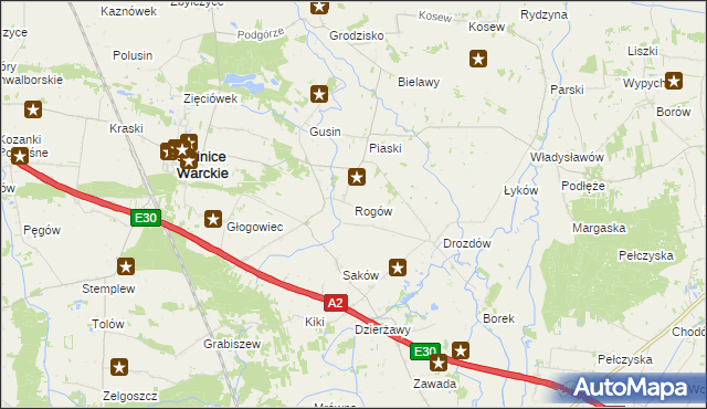 mapa Rogów gmina Świnice Warckie, Rogów gmina Świnice Warckie na mapie Targeo