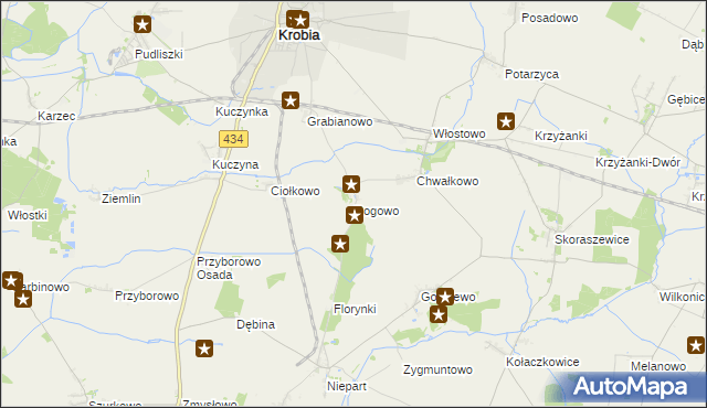 mapa Rogowo gmina Krobia, Rogowo gmina Krobia na mapie Targeo