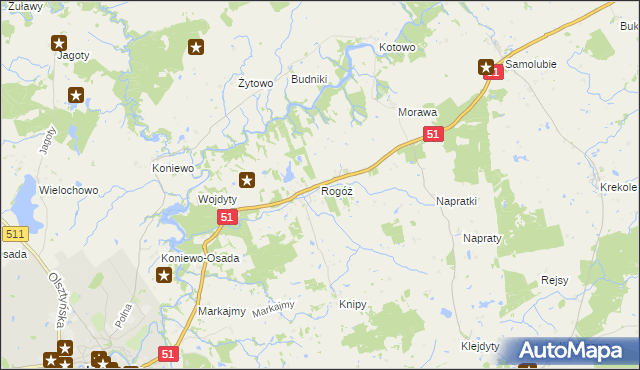 mapa Rogóż gmina Lidzbark Warmiński, Rogóż gmina Lidzbark Warmiński na mapie Targeo