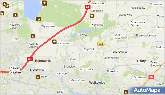 mapa Rogoźnik gmina Bobrowniki, Rogoźnik gmina Bobrowniki na mapie Targeo