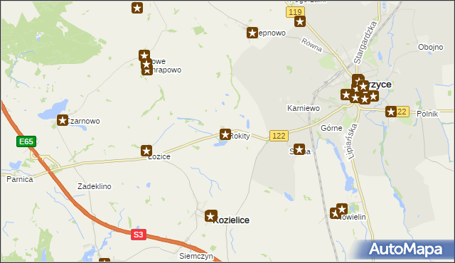 mapa Rokity gmina Kozielice, Rokity gmina Kozielice na mapie Targeo