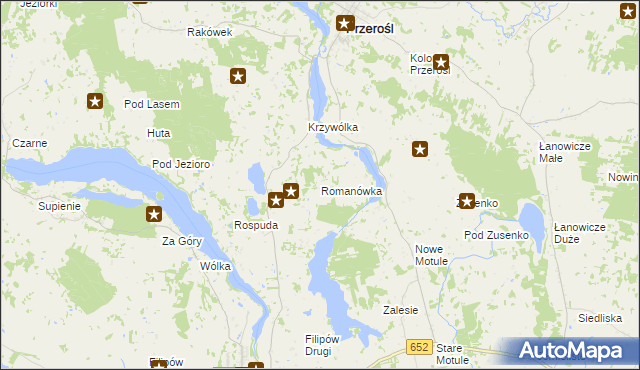 mapa Romanówka gmina Przerośl, Romanówka gmina Przerośl na mapie Targeo