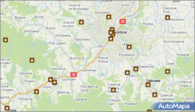 mapa Ropica Polska, Ropica Polska na mapie Targeo