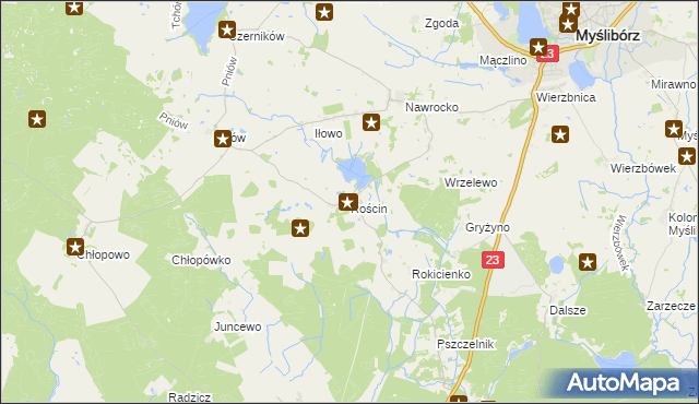 mapa Rościn gmina Myślibórz, Rościn gmina Myślibórz na mapie Targeo