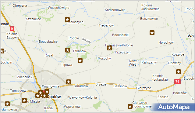 mapa Rosochy gmina Opatów, Rosochy gmina Opatów na mapie Targeo