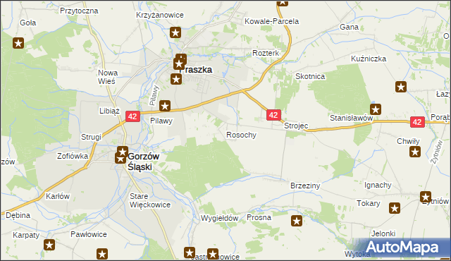 mapa Rosochy gmina Praszka, Rosochy gmina Praszka na mapie Targeo