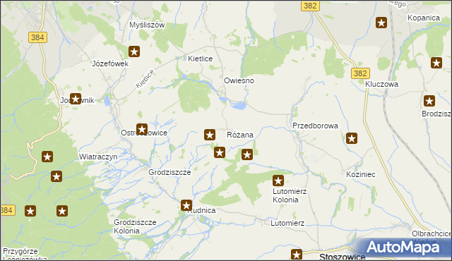 mapa Różana gmina Stoszowice, Różana gmina Stoszowice na mapie Targeo